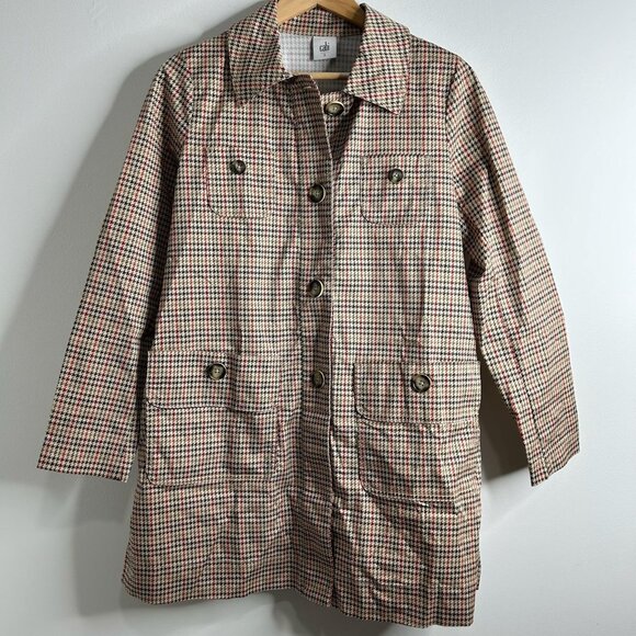 CAbi Jacket Small Red Sherlock Houndstooth Plaid Button Front Chore Coat Pockets - Picture 2 of 13